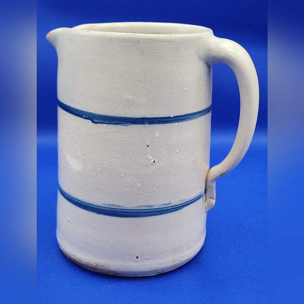 Vintage Marshall Pottery Stoneware Pitcher with Double Blue Bands